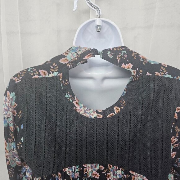 Volcom Gray Blue Floral Peasant Blouse Crochet Festival Tunic Boho Hippie S - Picture 7 of 13